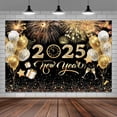 thumbnail image 5 of 2025 New Year Backdrop Golden Black Glitter Firework Shinning Balloon Clock Photo Photography Background for New Year Family Holiday Party Decor Photo Studio Props New Year Backdrops Banner9X6FT, 5 of 5