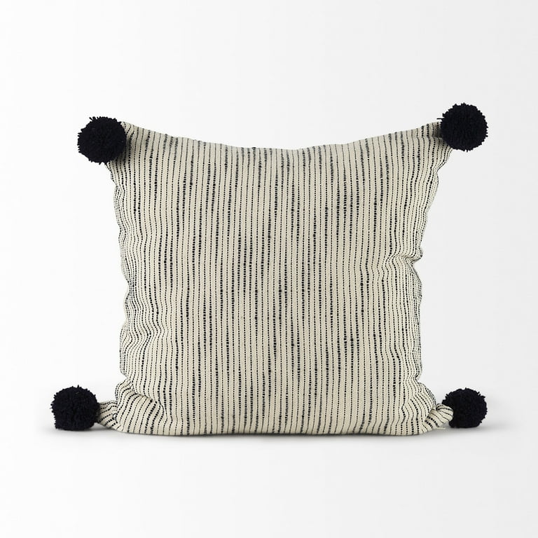 Beige And Midnight Pom Pom Square Accent Pillow Cover Beige And Midnight Pom Pom Square Accent Pillow Cover
