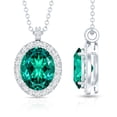 thumbnail image 3 of Rosec Jewels Lab Grown Emerald Pendant Necklace with Diamond Halo for Women - AAAA Grade, 925 Sterling Silver, 3 of 6