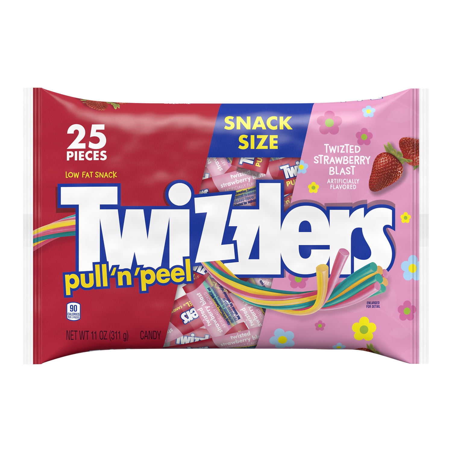 Twizzlers Pull 'N' Peel Twizted Strawberry Blast Snack Size Easter Candy, Bag 11 oz, 25 Pieces