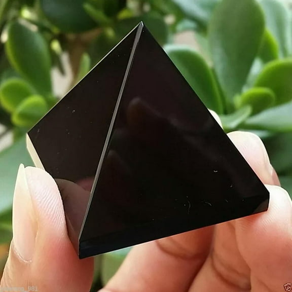 K-KED Natural Black Obsidian Reiki Healing Tower Quartz Crystal Chakra Stone Pyramid-default