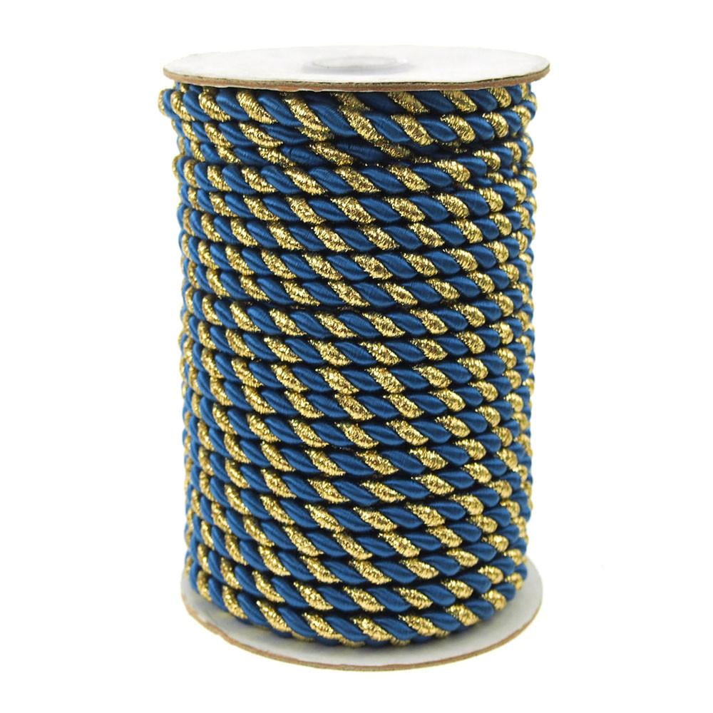 Twisted Cord Rope 2 Ply, 6mm, 25-yard, Gold Trim, Royal Blue