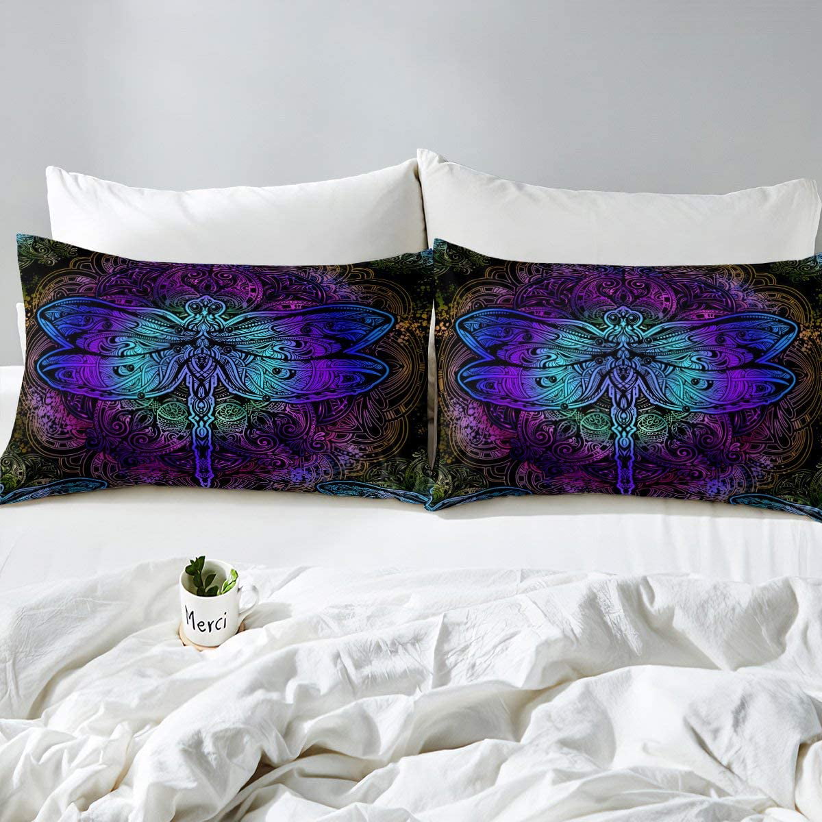 WEIS Bohemian Dragonfly Comforter Cover King Size Mandala Paisley Bedding  Set Purple Dragonfly Duvet Cover Tie Dye Trippy Gypsy Iridescent Chic  Hippie 