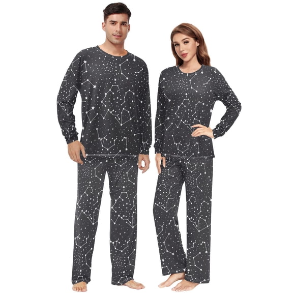 Matching Pajamas for Couples Stars Constellation Starrysky His and Hers Pajamas Sets Soft Long Sleeve Sleepwea
