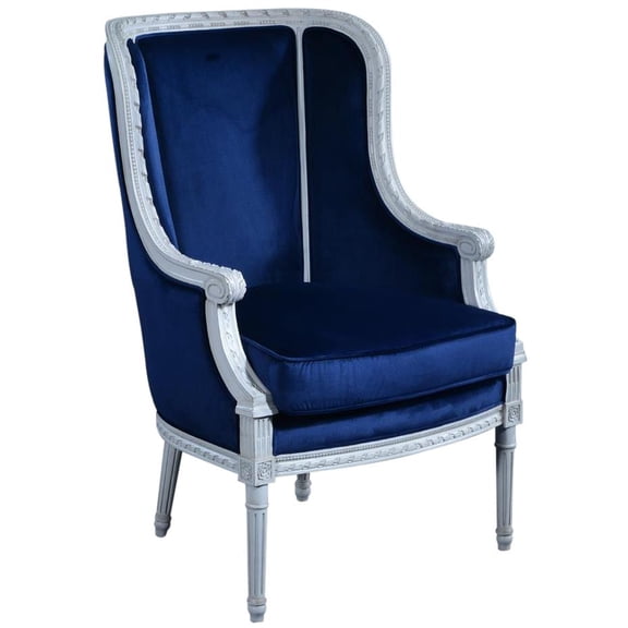 Hand-Carved Louis XVI Bergere Chair – Blue Velvet