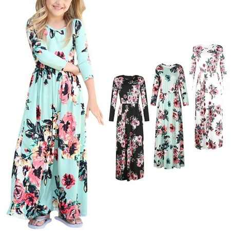 

SILVERCELL Girl s Long Sleeve Floral Print Loose Casual Holiday Long Maxi Dress with Pockets 2-10 Years