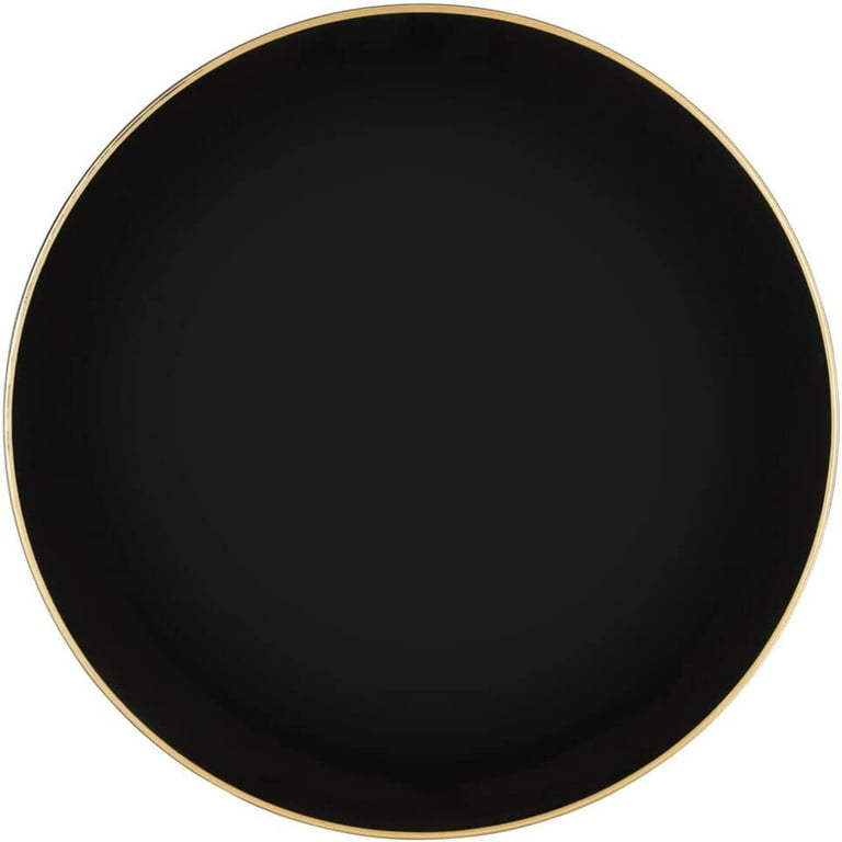 48 PACK EcoQuality 13 inch Round Charger Hammered Black Plastic Plates with Gold Rim China Like Party Plates Heavy Duty Large Disposable Dinner Salad Plate Weddings Serveware Walmart