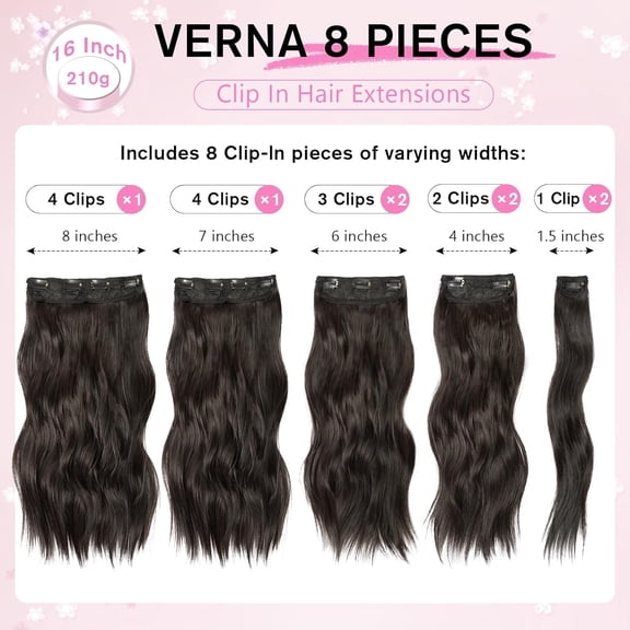 WEIF-Clip in Hair Extensions, 16 Inch Natural Black Curly Hair Extensions Clip Ins, 8PCS Synthetic Hairpieces for Thinning Hair