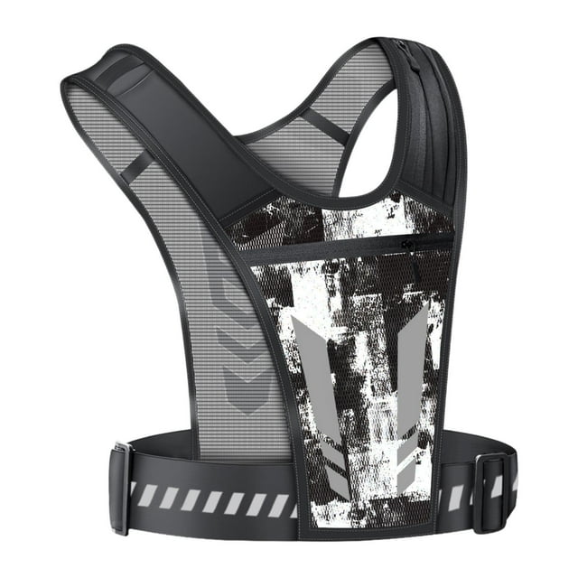 jinwen Running Vest Chest Bag Reflective Phone Holder for Jogging Exercise Climbing Black White