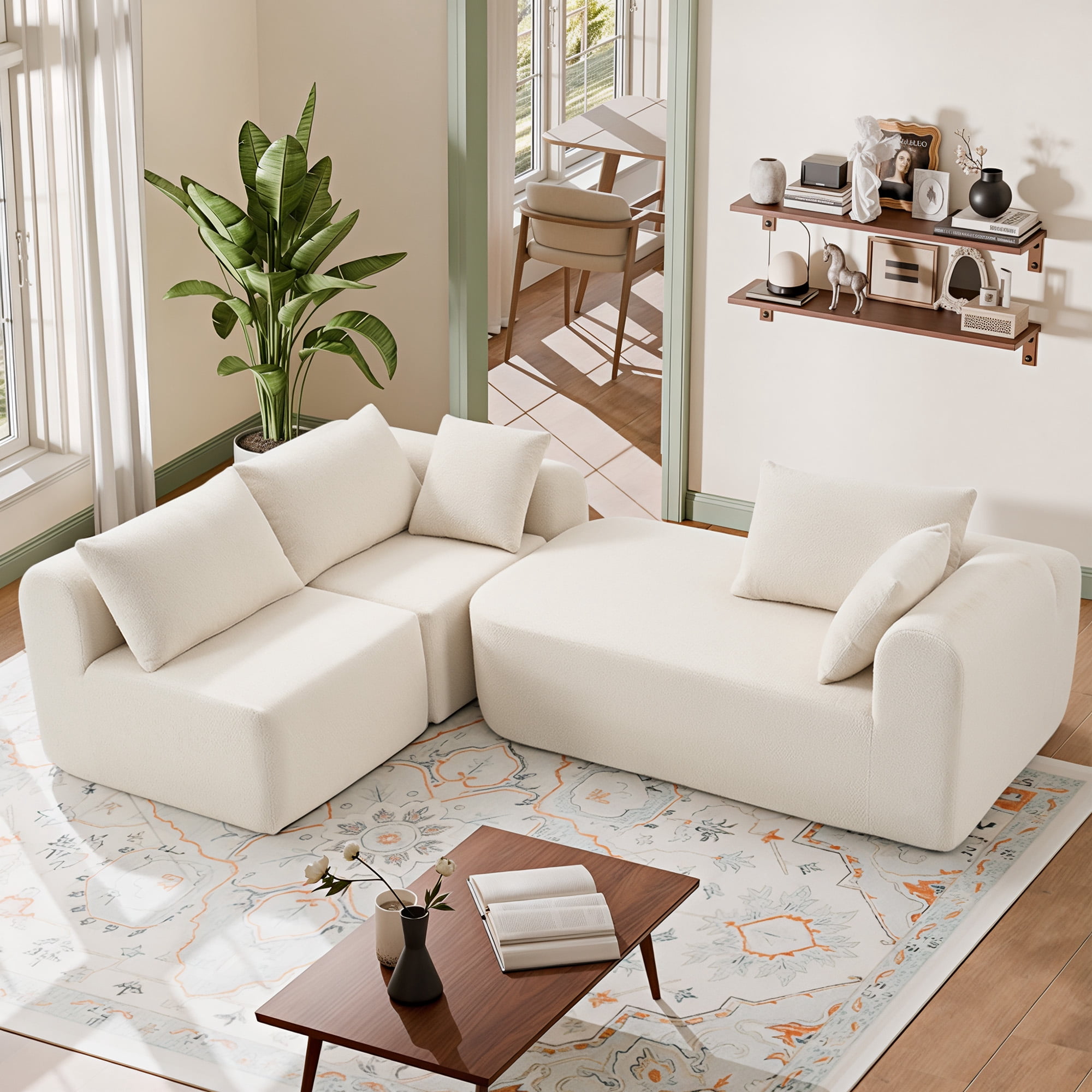 MAYEERTY Modern Lamb Fleece Modular Sofa, Sectional Boneless Couch for Home, 104×67" Beige