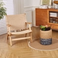 thumbnail image 6 of IVV 14in Round Pouf, Contemporary Upholstered Footstool in Natural and Blue, Boho Style Water Hyacinth Hand Weaving Pouffe Sitting Stool, for the Living Room, Bedroom and Kids Room, 6 of 6