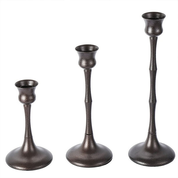 Matte Black Pillar Candle Holders ，Vintage Candle Holder for Table