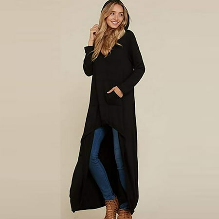 Roseonmyhand Women Sleeve High Low Hooded Casual Long Maxi Tunic Tops