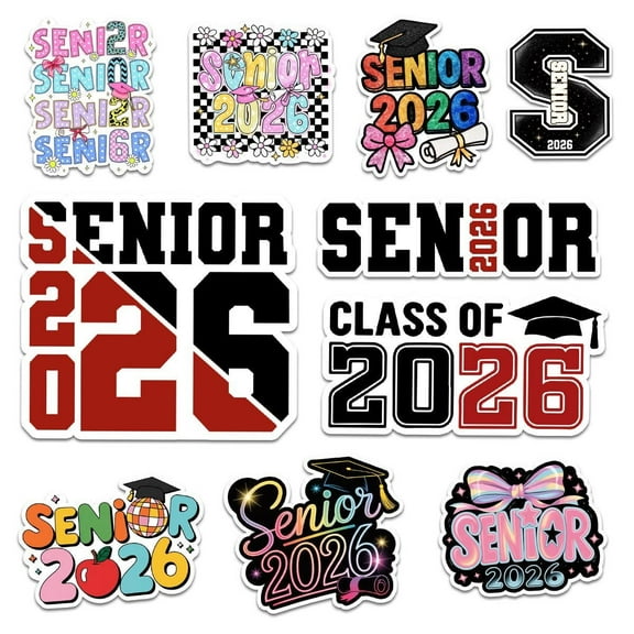 10 Pcs Class of 2026 Stickers Pack | Fun & Bold Senior 2026 Vinyl Decals | Gift for Grads, Scrapbook, Water Bottle, Laptop