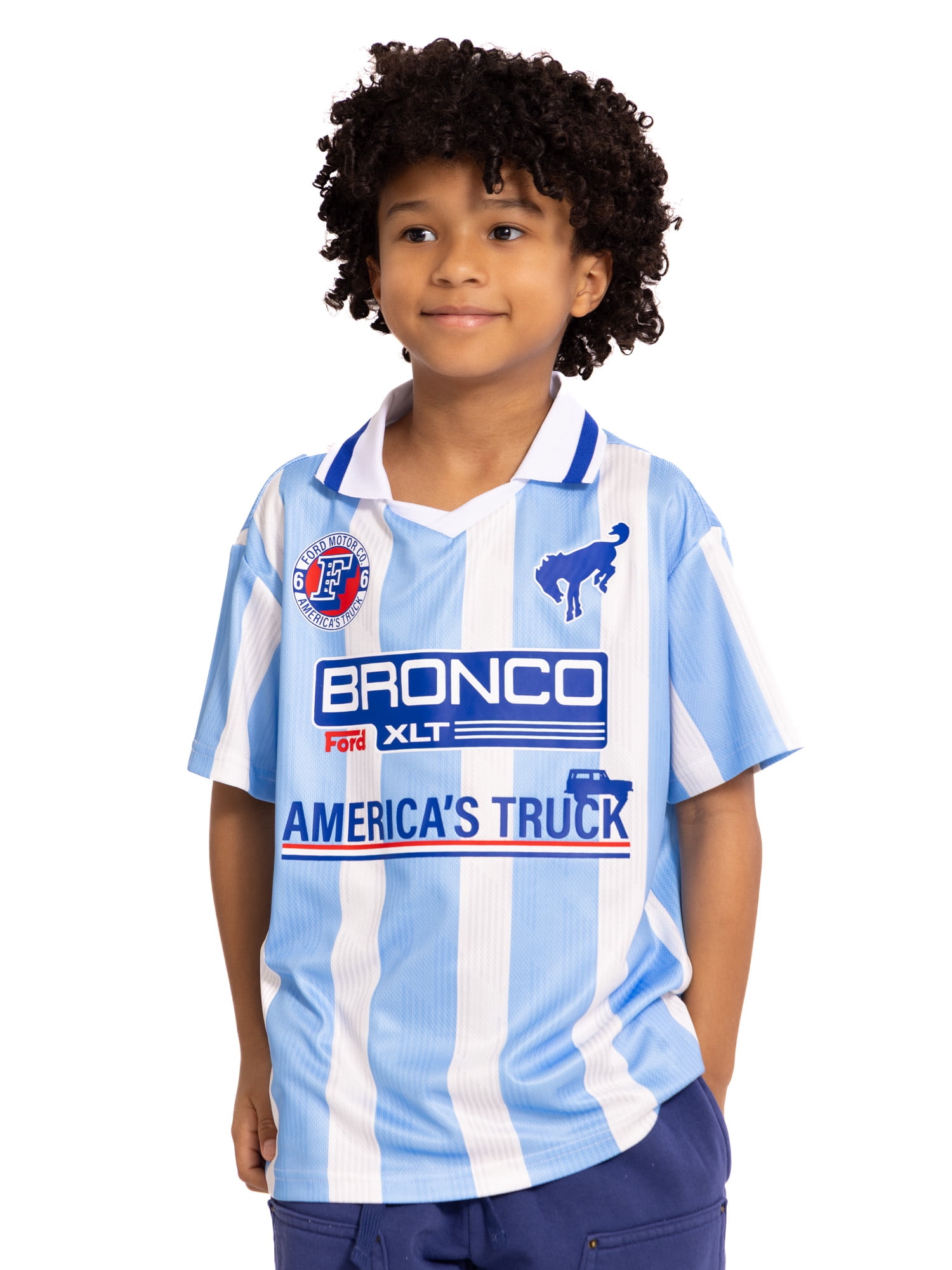 Bronco Boy's Short Sleeve Graphic Collared Jersey, Sizes 4-18
