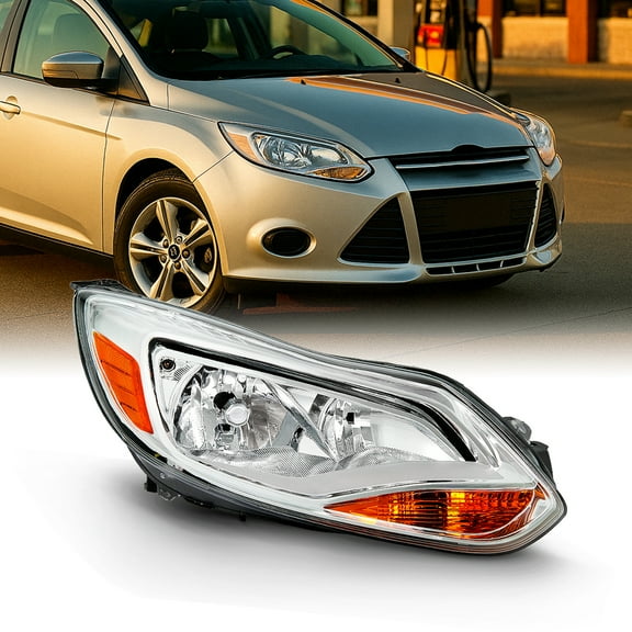 AKKON - Fits 2012 2013 2014 Ford Focus 4Door Sedan Hatchback [Halogen Type] Chrome Trim Headlight Passenger Right Replacement