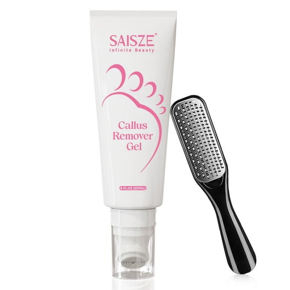 SAISZE Callus Remover Gel for Feet, Gentle & Powerful Extra Strength Callus & Dead Skin Remover Spa Kit with 8 oz Gel, Foot File, Pumice Stone