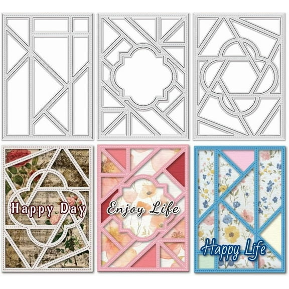 3Pcs Splicing Rectangular Background Board Cutting Dies for Card Making Frame Scrapbook Metal Die Cuts Carbon Steel Embossing Stencils Template for DIY Paper Album Decor