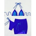 thumbnail image 4 of Hicidod Womens Swimsuit 3 Piece Thong Cheeky Bikini Sets Halter String Trendy Color Block Bathing Suits with Cover Up Skirt, 4 of 5