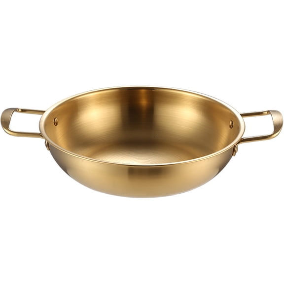 Premium Stainless Steel Gold-Plated Korean Wok with Dual Handles for Versatile Cooking, 7-Inch, Durable and Stylish