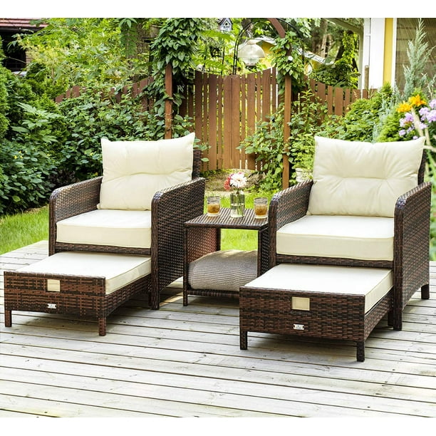 Pamapic 5 Pieces Wicker Patio Furniture, Outdoor Patio Couch Furniture