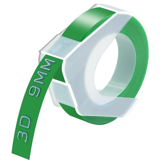 GREENCYCLE 1PK Compatible for Dymo 3D Plastic Embossing Labels 520103 White on Green Label Tape 9mm 3/8'' x 3m 9.8' Use in Organizer Xpress Pro 12966, Office Mate II 1540, Motex E101 Label Maker