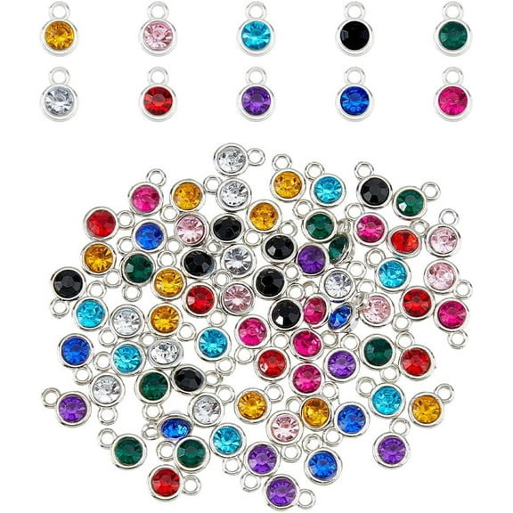 100Pcs 10 Colors Birthstone Charms Pendant Charms Round Beads Pendants 12mm Plastic Smooth Gemstone Charms for Necklace Earring Bracelet Jewelry Making 1box