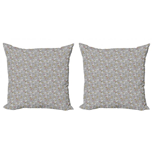 Ambesonne Nature Throw Pillow Cover 2 Pack, Autumn Forest Leaves, 20", Pale Grey and Multicolor