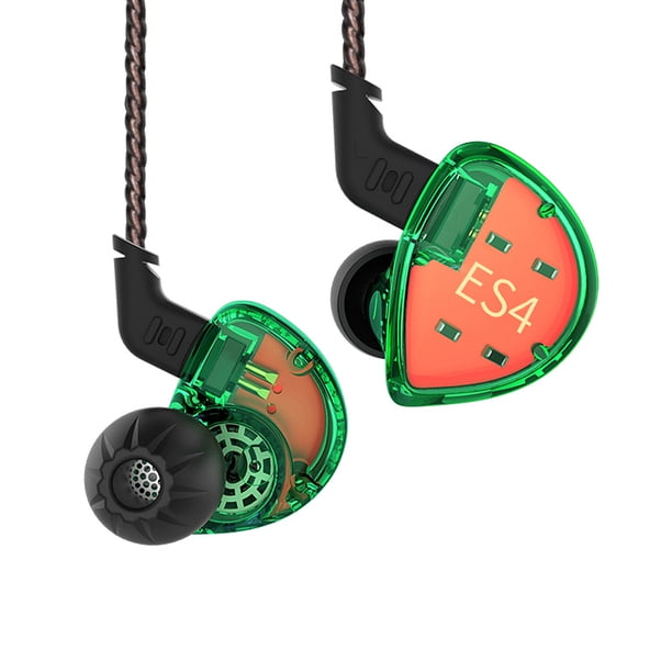 Auriculares Auriculares internos con cable KZ-ES4 Conector de 3,5 mm Auriculares Tecnología híbrida Música Sonido Audio Auriculares Correr Cable desmontable Verde Regular Inevent EL005464-03B
