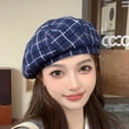 thumbnail image 5 of Women's Plaid Beret Hat, Wool Blend Vintage England Retro Painter Cap, Tartan Artist Hat for Daily Casual Wear, School, and Fashion Gift Navy, 5 of 6