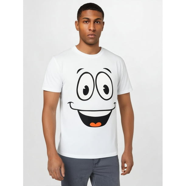Camisetas de moda para hombre con cara sonriente, camisetas informales de algodón con cuello redondo, tejido de punto 100 % algodón, ligera elasticidad, corte regular, 220 g/m², camisetas informales