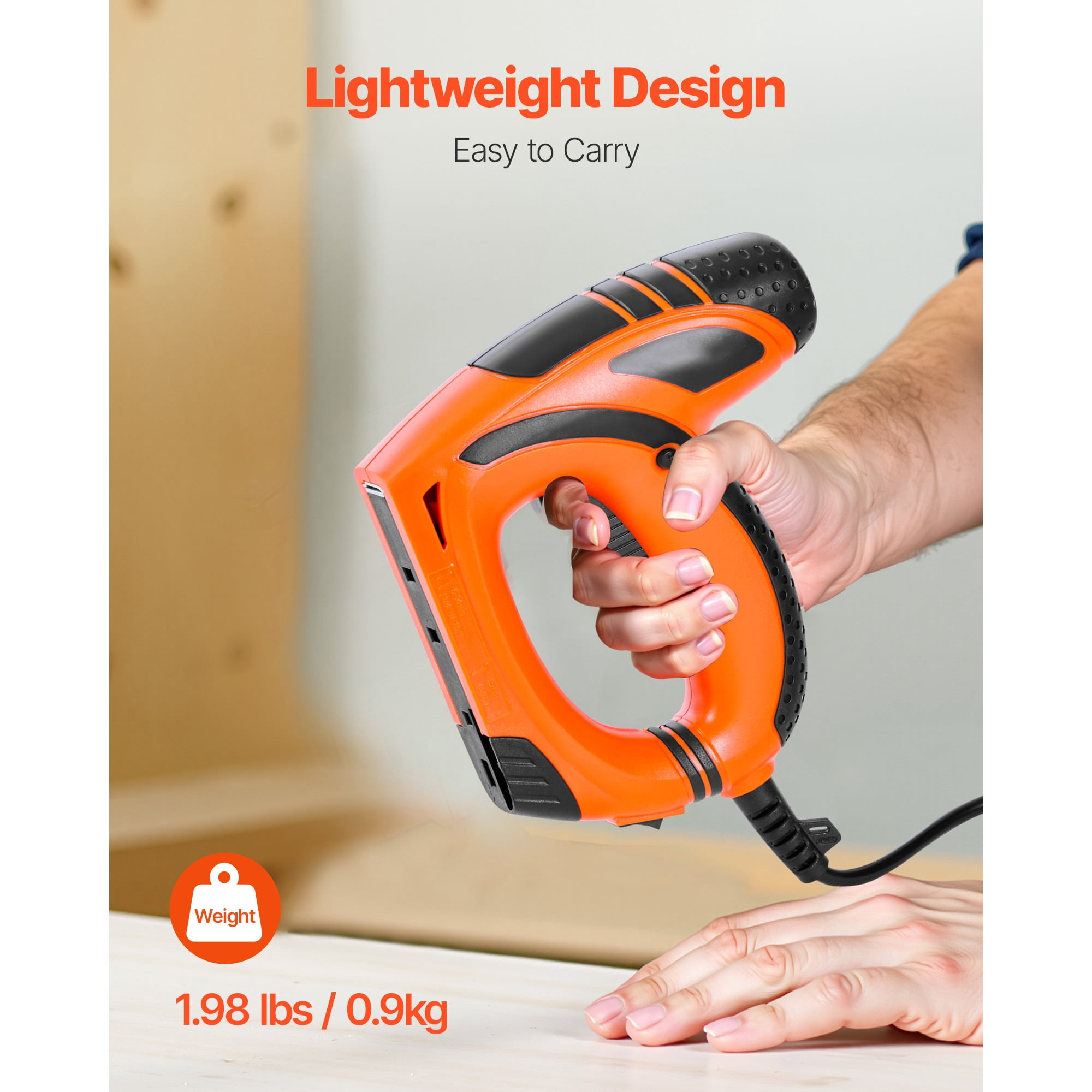 KFFKFF Electric Nail Gun, 2-in-1 Stapler and Brad Nailer, 18 Gauge 5/8 inch, Includes 1000 Staples and 1000 Nails, Non-Slip Rubber Handle, Ideal for Woodworking and DIY Applications