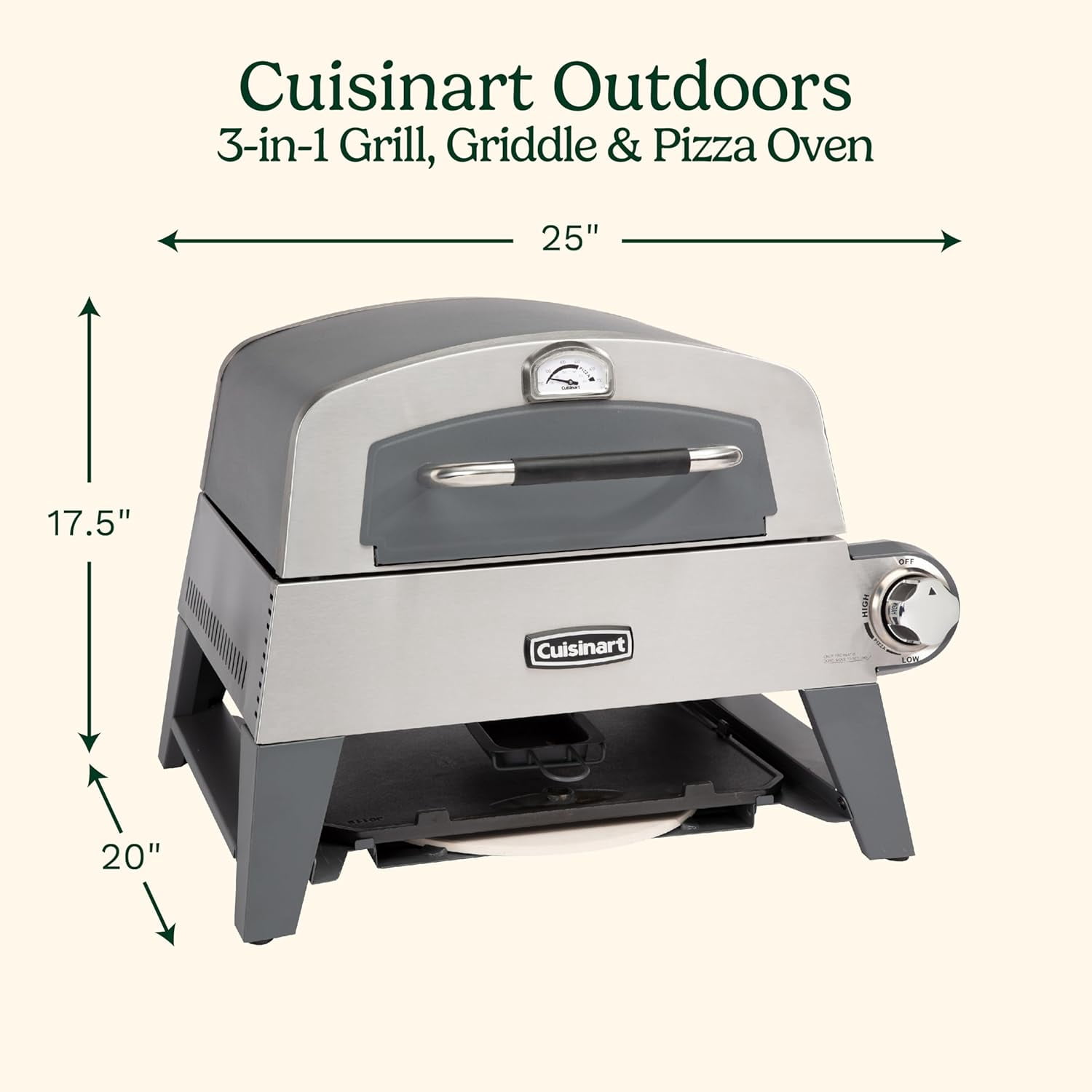 Cuisinart CGG-403 3-in-1 Grill, Griddle and Pizza Oven, Stainless Steel