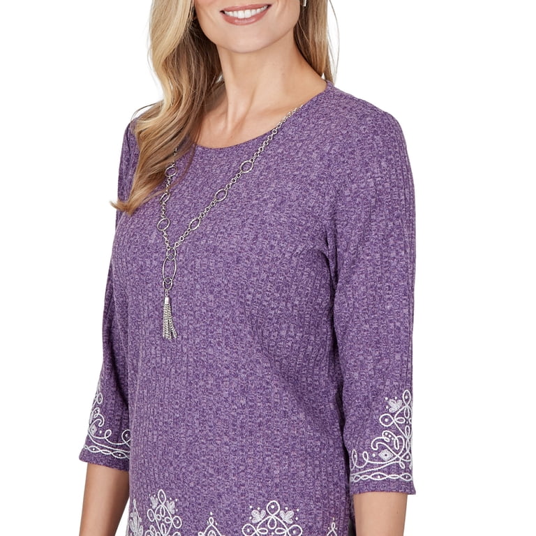 Alfred Dunner Womens Soutache Border Knit Top With Necklace - Walmart.com