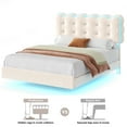 thumbnail image 5 of Homfa Full Size Floating Bed Frame with Led & Charging station, Velvet upholstered bed frame with Ajustable Crystal Button Tufted Headboard, White, 5 of 8