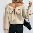 thumbnail image 3 of WTOBBY Women's Casual Loose Bow V-Neck Solid Color Sweater, Fashionable Pullover for Daily Wear, Comfortable and Chic with Decorative Bow Detail,Complexion XL, 3 of 7