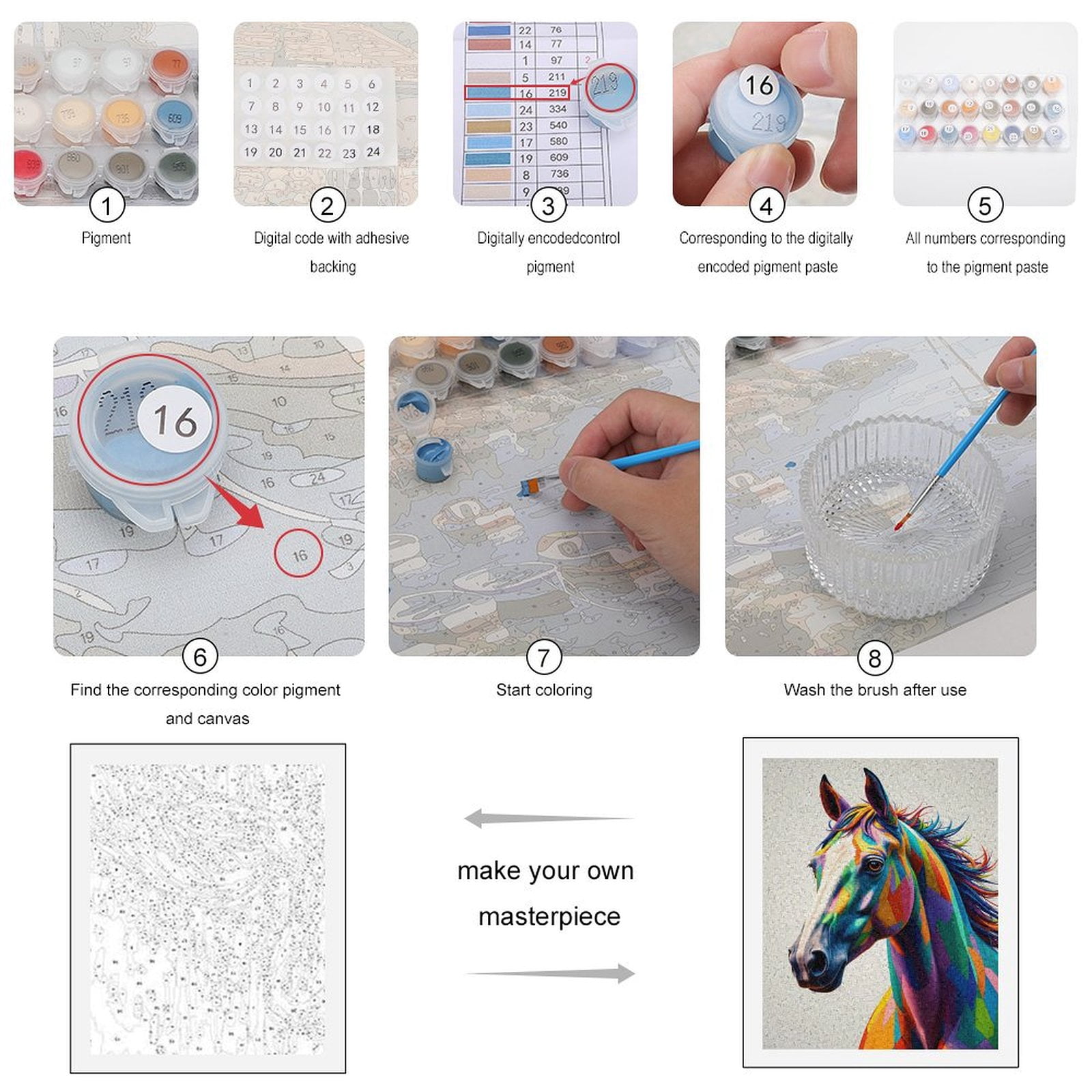 Paint By Numbers Kit for Adults Beginner - DIY Colorful Horse Abstract Art Canvas Painting Kits for Adults, Frameless Paint By Number for Adults for Home Wall Decor 16x20 Inch