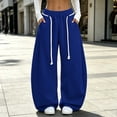 thumbnail image 2 of YABCSAZ Women's Baggy Barrel Sweatpants Oversized Tapered Wide Leg Sweat Pants Rope Drawstring Elastic Waist Y2K Streetwear Trousers with Pockets, 2 of 9
