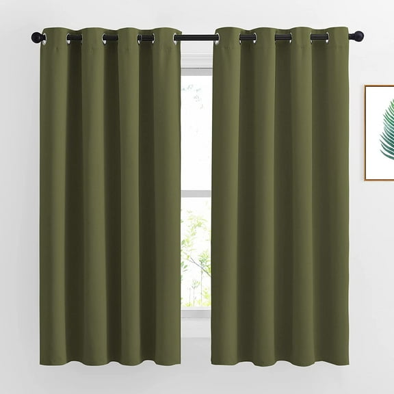 FSCIDA-Blackout Olive Green Curtains 63 inches Long, Functional Blackout Window Treatments Thermal Drapes Privacy Assured for Bedroom, 2 Panels, W52 x L63