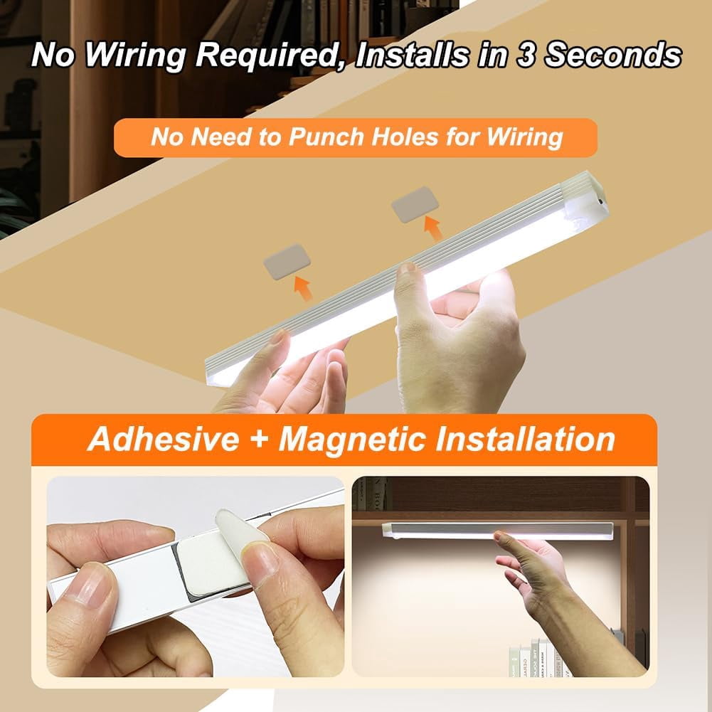 Punch-Free Smart Sensor Magnetic Rechargeable LED Lights,3.93/7.87/11.81/19.68 Inch Under Cabinet Lighting with Motion Sensor,Wireless,Cool White & Warm White for Kitchen,Stairs,Wardrobe