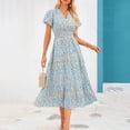 thumbnail image 5 of Ruyang Boho Maxi Dress Women's Summer Casual Dress V Neck Short Sleeve Ruffle Ruched Beach Boho Long Floral Maxi Sundress, 5 of 8