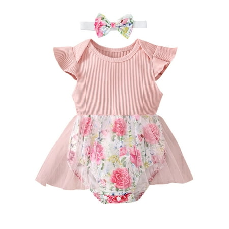 

Bagilaanoe Newborn Baby Girl Rompers Dress Floral Print Fly Sleeve Bodysuit Tulle Dress 3M 6M 9M 12M 18M Infant Tutu One Piece Jumpsuit