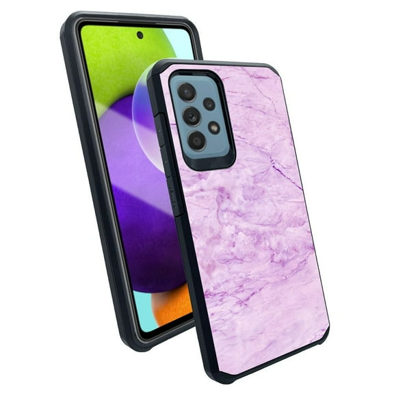 ANJ  Slim Dual Layer Shockproof Case   Tempered Glass Cover for Samsung Galaxy A52 5G - Purple Marble Pattern
