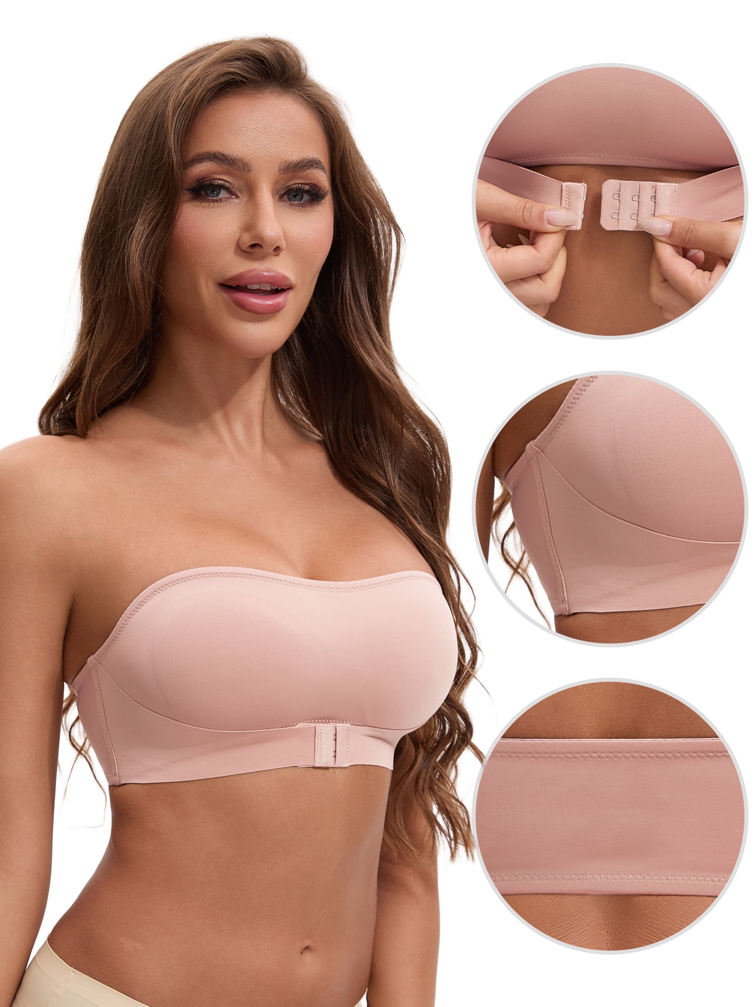 Unique Bargains Women's Strapless Wirefree Bandeau Bras L Pink