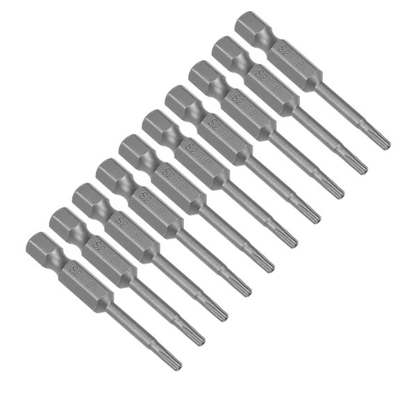 10pcs 50mm 1/4" Hex Shank T9 Magnetic Torx Head Security Screwdriver Bits S2