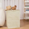 thumbnail image 5 of Large Canvas Storage Bag - 53x40x27cm Foldable Clothes Organizer with Wooden Handles, Waterproof Laundry Basket for Blankets, Toys & Household Items, Multicolor, 5 of 6