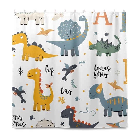 Dailycode Shower Curtain Liners 72x72in Water Resistant Machine Washable Rustproof Grommets Fabric Bath Curtain, Dinosaurs and Character
