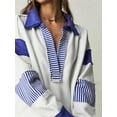 thumbnail image 5 of Elippeo Women Loose Shirt Contrast Colors Striped Long Sleeve Tops Casual Pullover for Fall Club Streetwear Aesthetic Clothes, 5 of 6