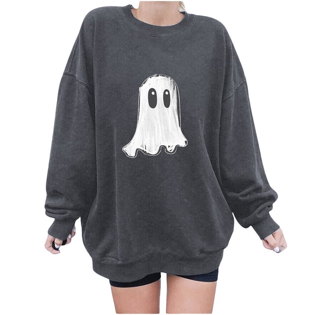 Jsaierl Chandails en Molleton pour Femmes Hauts Graphiques Tendance Imprimé Mignon Drôle Pulls Décontractés Col Rond Automne Manches Longues Chandail en Molleton