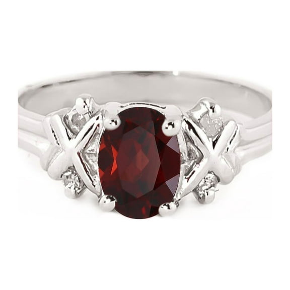 Galaxy Gold 14k White Gold Ring with Genuine Diamonds and Natural Oval-shaped Garnet - Size 8.5